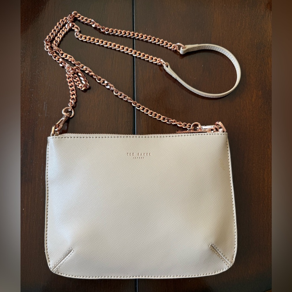 Ted Baker Beige / Nude Pink Crossbody Bag with Rose Gold Chain Strap